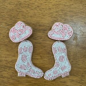 Pink and White Beaded Boot Earrings